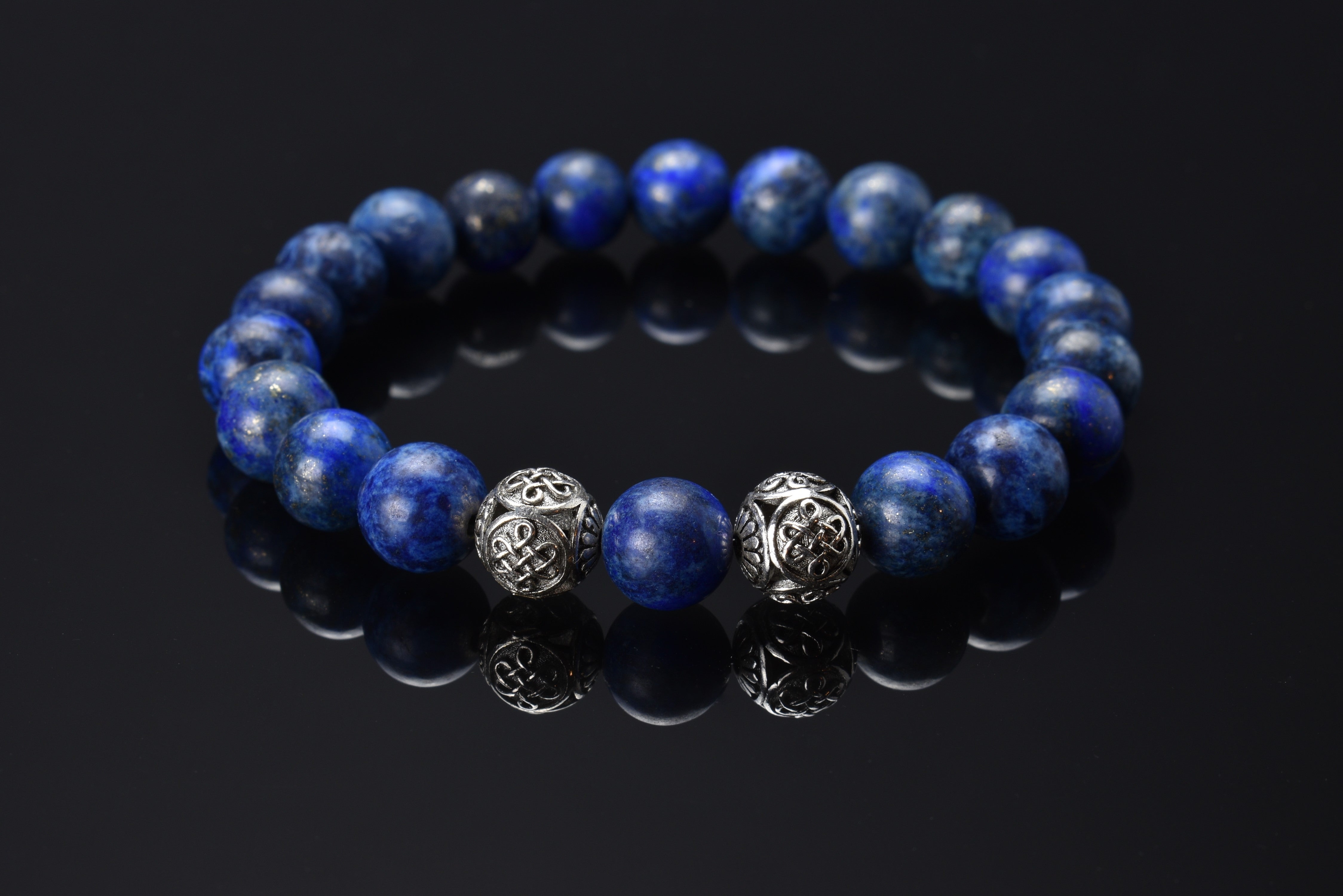 Silver Lockit Beads Bracelet, Silver and Blue Polyester Cord