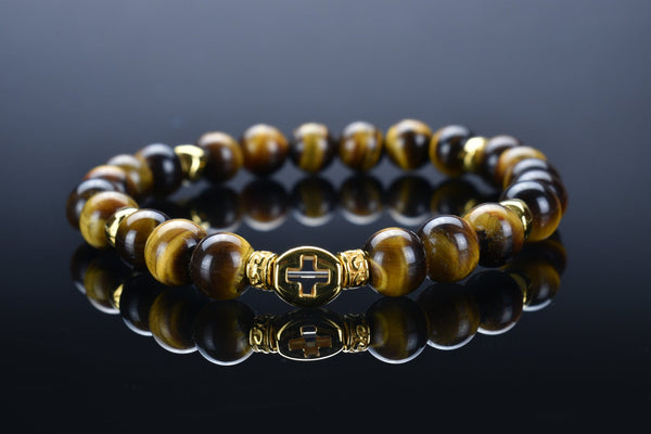 Tiger Eye Christian prayer bracelet with Humetty style cross